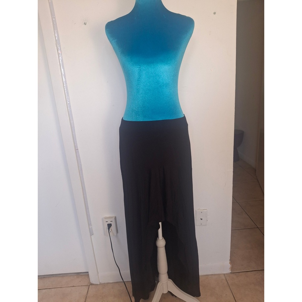 Black High Low Asymmetrical Maxi Skirt Large Viscose Stretch Flowy